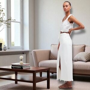 Madewell The Rilee Tile White Split Front  Raw Hem Denim Skirt sz 29‎ NQ802